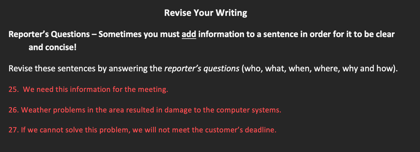Solved Revise Your Writing Reporter's Questions - Sometimes | Chegg.com