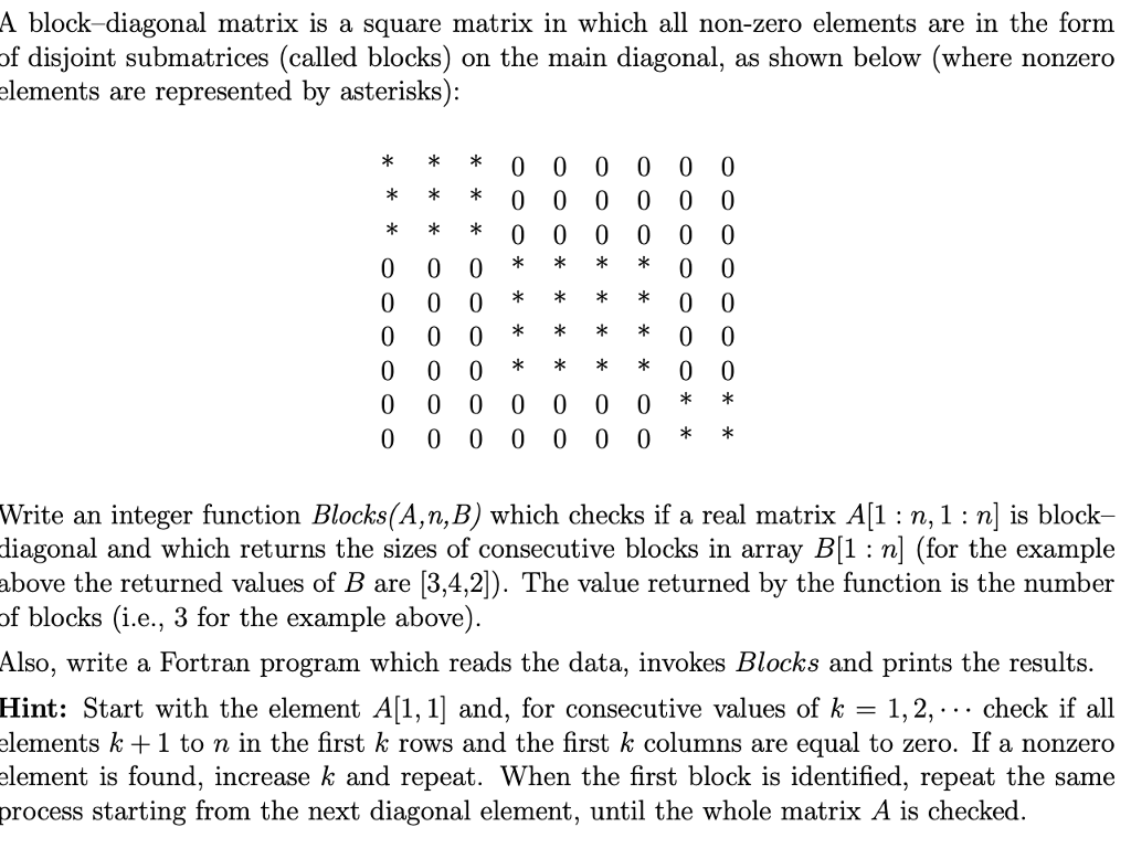 A block-diagonal matrix is a square matrix in which | Chegg.com