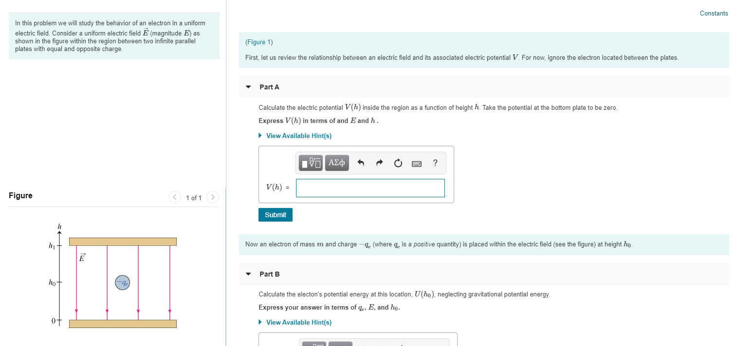 Solved Constants In this problem we will study the behavior | Chegg.com