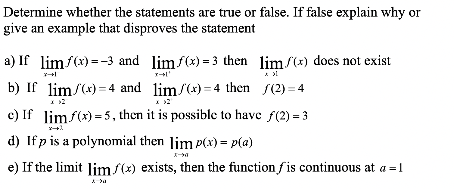 Solved Determine whether the statements are true or false. | Chegg.com