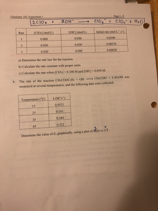 Solved Chemistry 102: Experiment 1 Complete each question in | Chegg.com