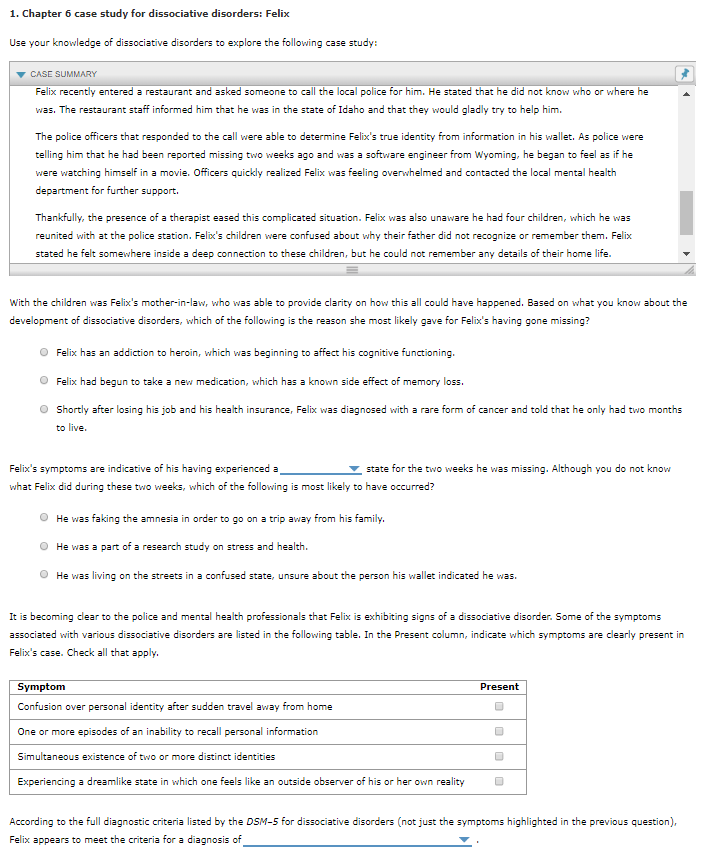 chapter 6 case study for dissociative disorders felix