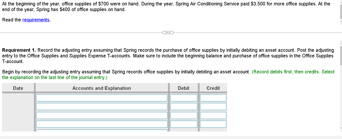 Solved At the beginning of the year, office supplies of 700