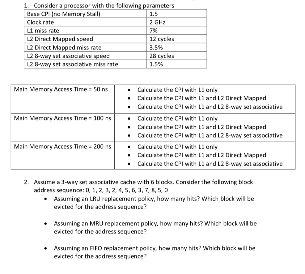 Consider A Processor With The Following Parameters | Chegg.com