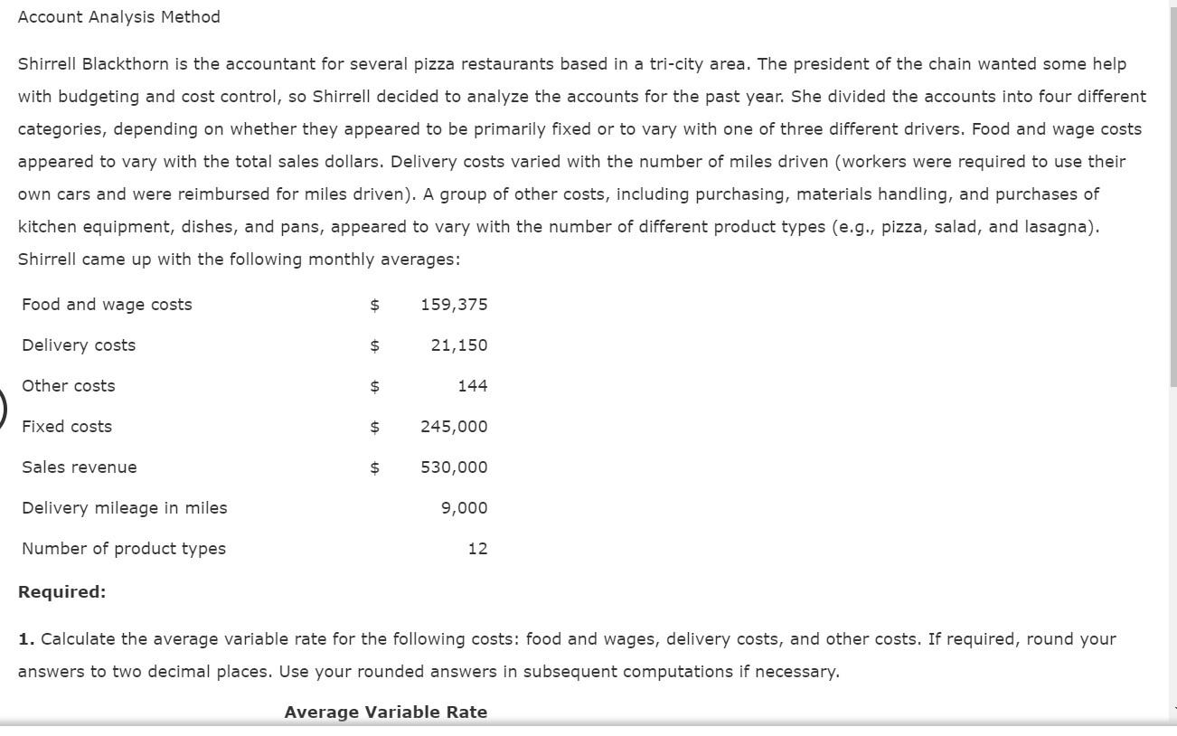 Solved Account Analysis Method Shirrell Blackthorn is the