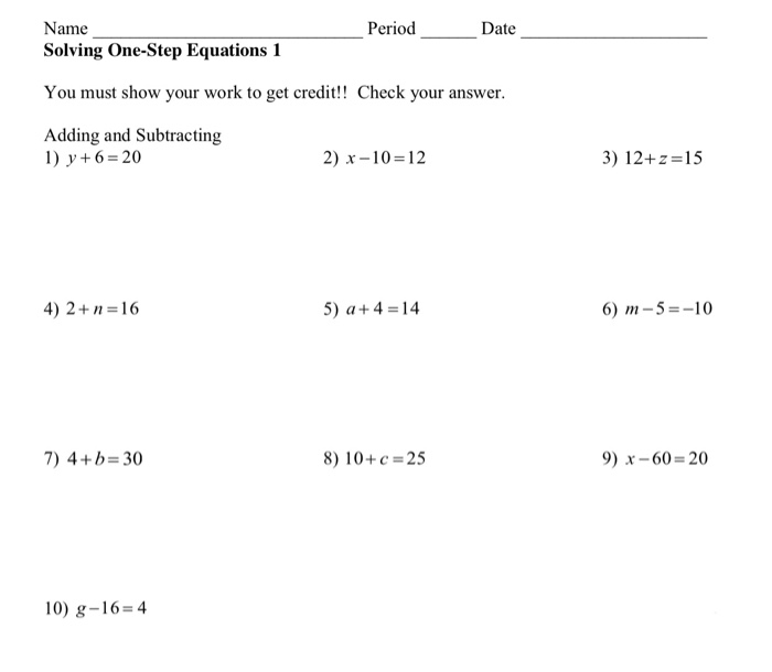 Solved Name Period Date Solving One-Step Equations 1 You | Chegg.com