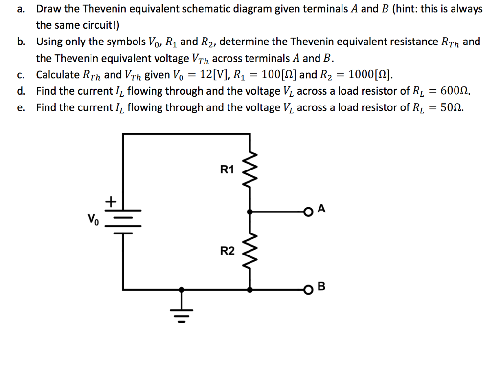 Solved Draw the Thevenin equivalent schematic diagram given | Chegg.com