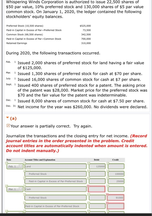 Solved Whispering Winds Corporation Is Authorized To Issue | Chegg.com