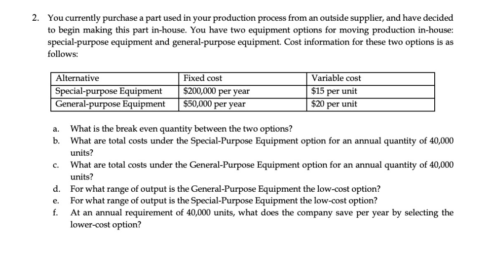 Solved 2. You currently purchase a part used in your