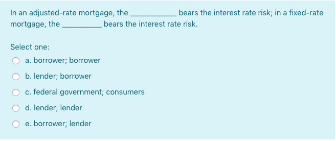 Solved In An Adjusted-rate Mortgage, The Bears The Interest | Chegg.com