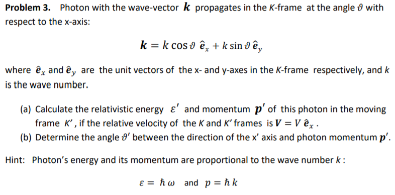 Problem 3 Photon With The Wave Vector K Propagate Chegg Com