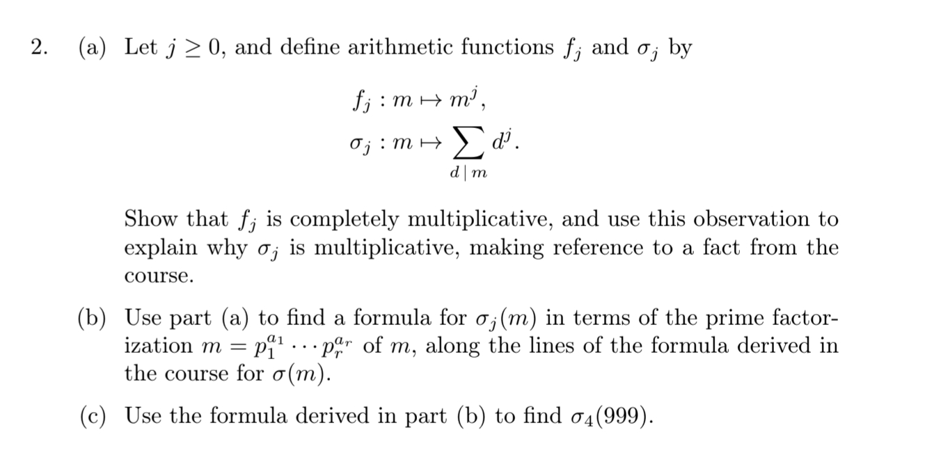 Solved a let j 0 and define arithmetic functions fj chegg