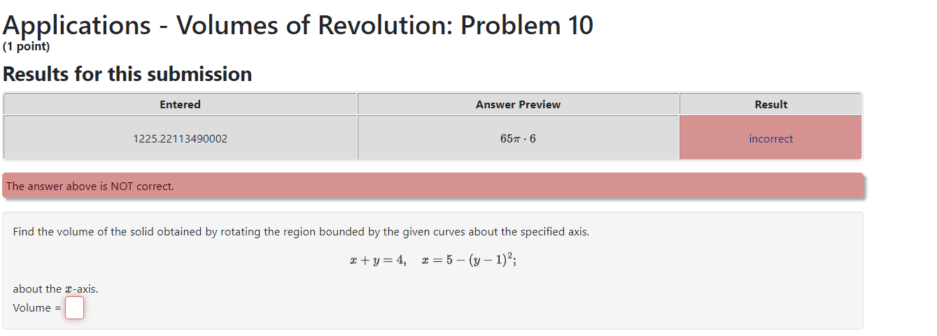 Solved Applications - Volumes of Revolution: Problem 10 (1 | Chegg.com