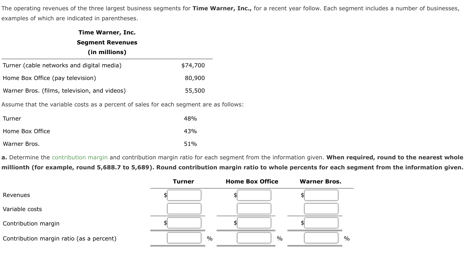 Solved The operating revenues of the three largest business | Chegg.com