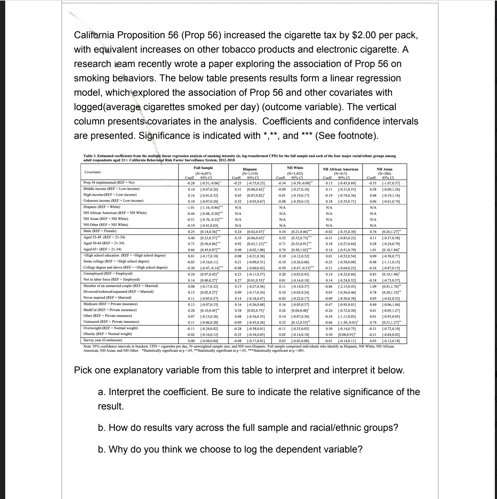 Solved Califernia Proposition 56 (Prop 56) increased the | Chegg.com