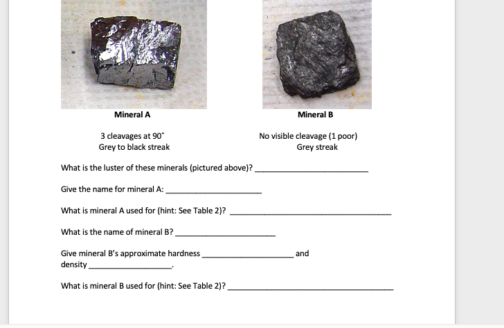 Solved Question 2 (6 Pts) Mineral A Mineral B Both Minerals | Chegg.com