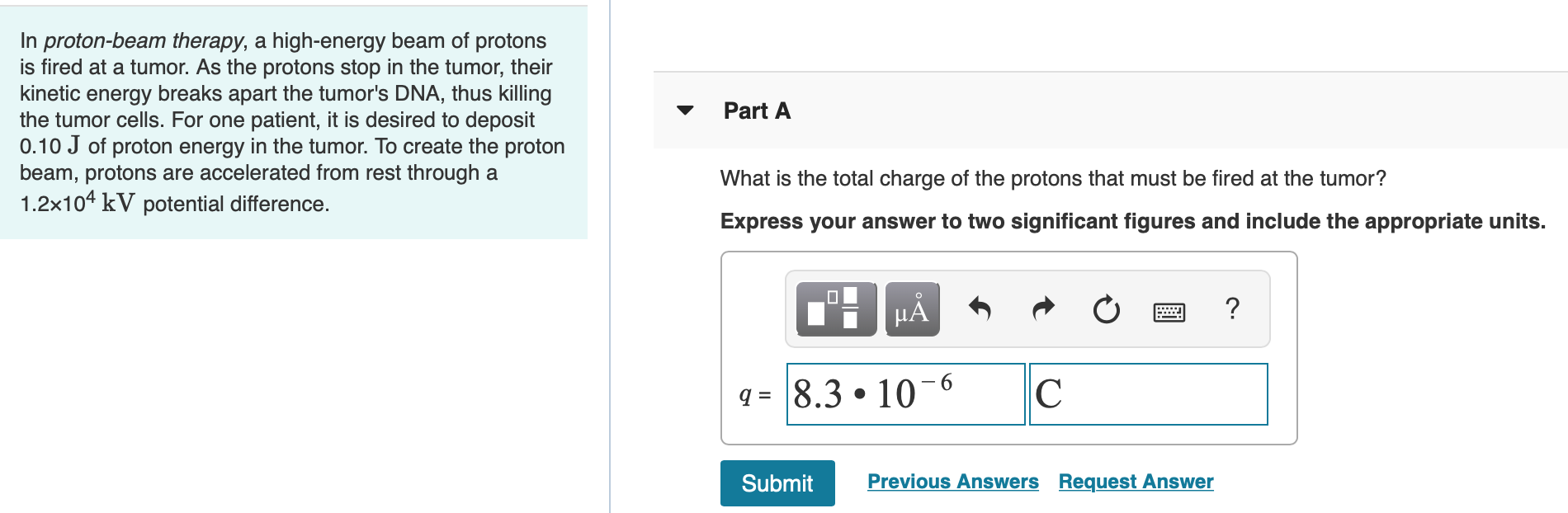 Solved Part A In proton-beam therapy, a high-energy beam of | Chegg.com