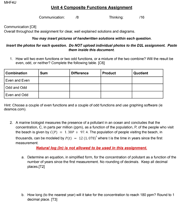 Solved Unit 4 ﻿Composite Functions Assignment You are | Chegg.com