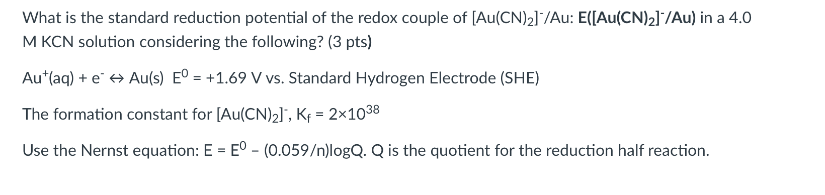 Solved What is the standard reduction potential of the redox | Chegg.com