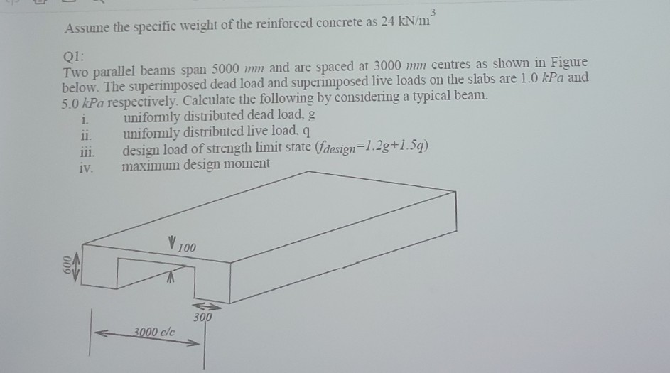 Solved Assume the specific weight of the reinforced concrete