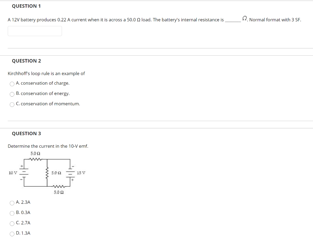 Solved QUESTION 1 A 12V battery produces 0.22 A current when