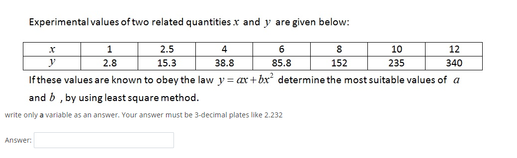 Solved Experimental values of two related quantities x and y | Chegg.com