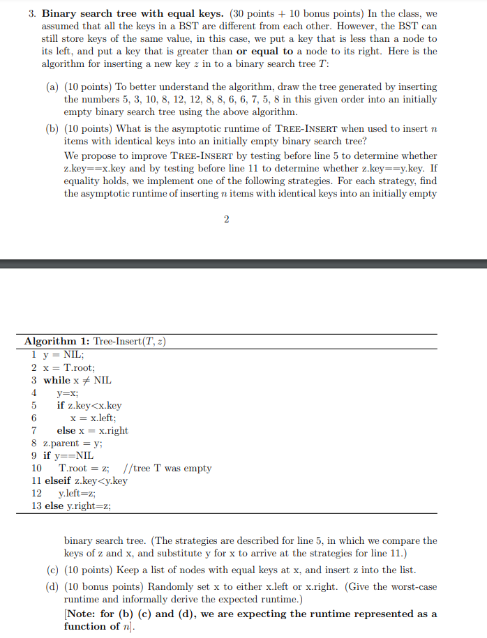 Solved Binary search tree with equal keys. (30 points + 10 | Chegg.com