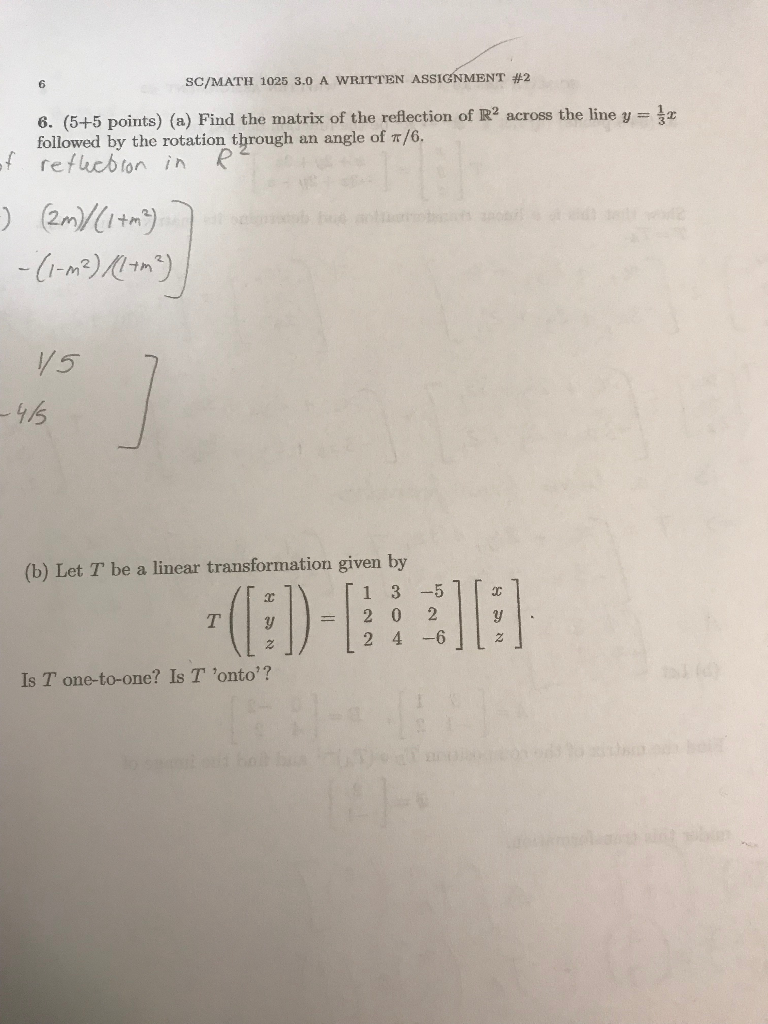 5 5 Points A Find The Matrix Of The Reflection Of Chegg Com