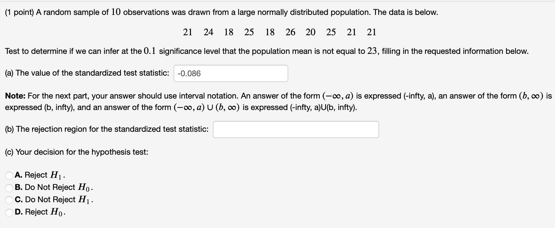 Solved (1 Point) A Random Sample Of 10 Observations Was | Chegg.com