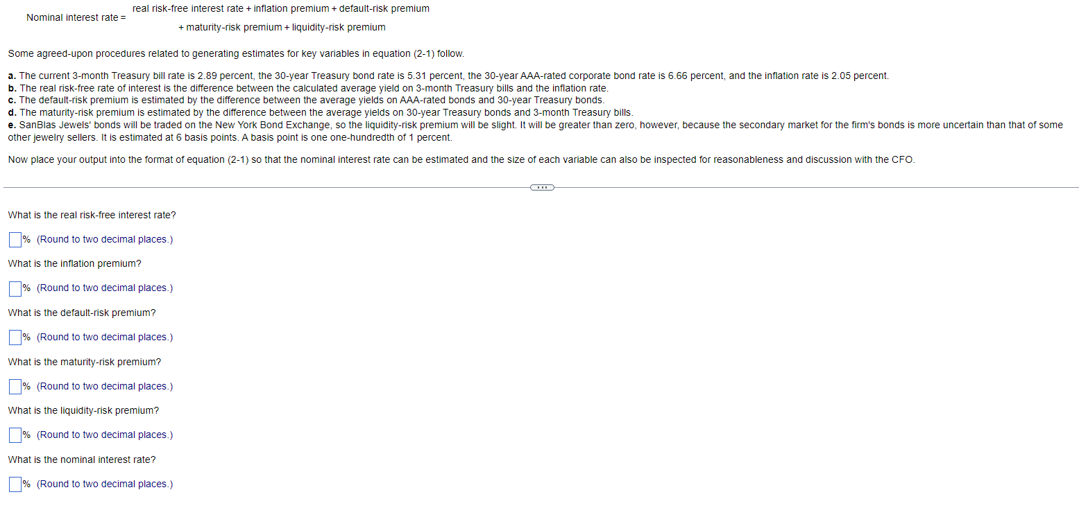 Solved nominal interest rate real risk free interest rate chegg