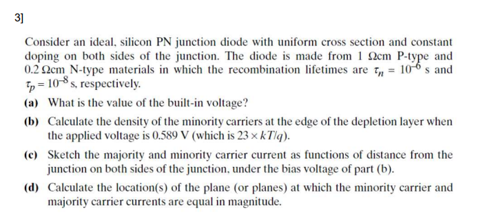 Solved Consider an ideal, silicon PN junction diode with | Chegg.com