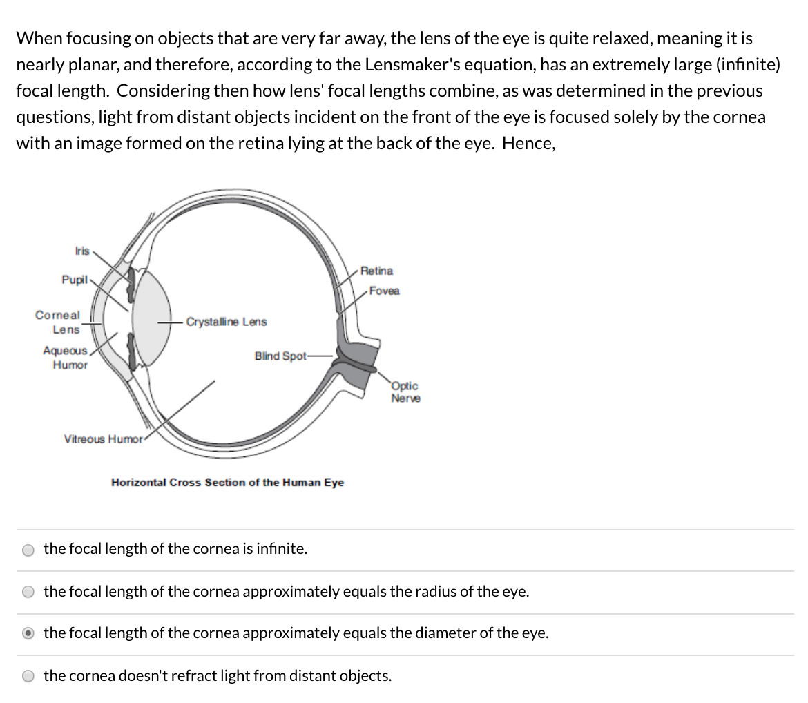 Solved When focusing on objects that are very far away, the | Chegg.com