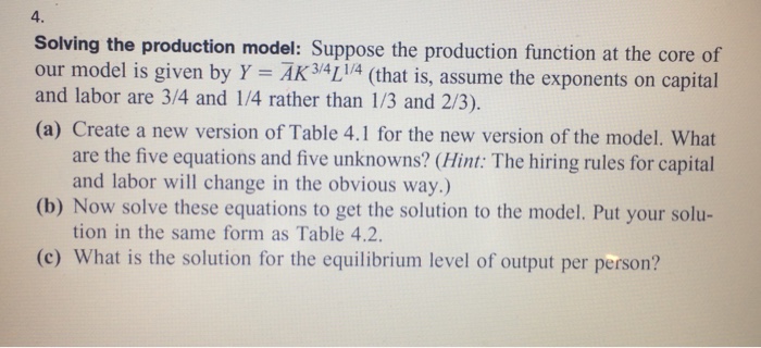 Solved 4. Solving the production model: Suppose the | Chegg.com