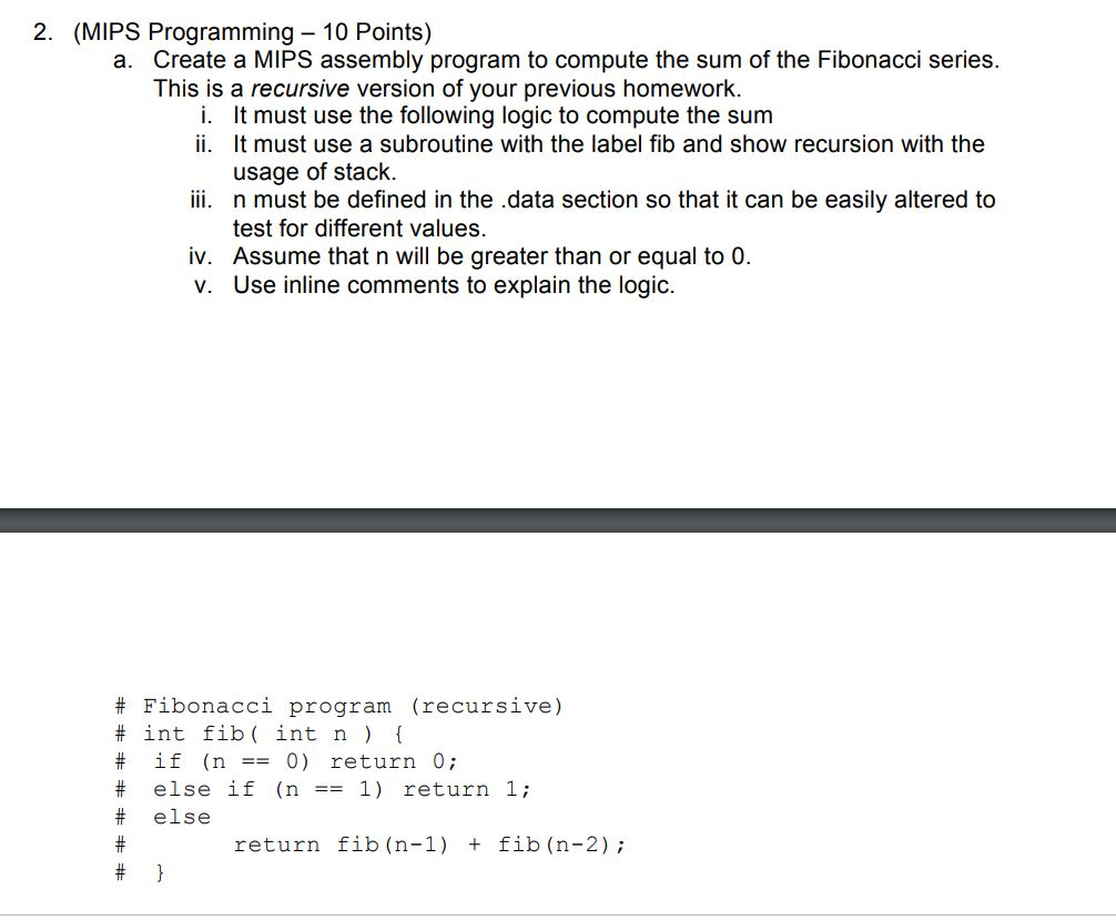2. (MIPS Programming 10 Points) a. Create a MIPS | Chegg.com