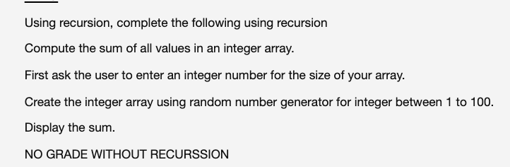 Solved Using recursion, complete the following using | Chegg.com
