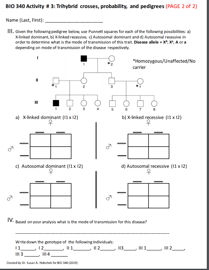 Solved BIO 340 Activity # 3: Trihybrid Crosses, Probability, | Chegg.com