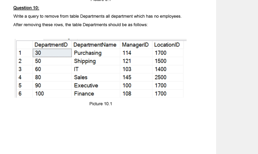 Solved Question 10 Write a query to remove from table