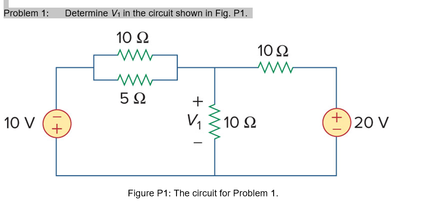 Solved Problem 1: Determine V1 in the circuit shown in Fig. | Chegg.com