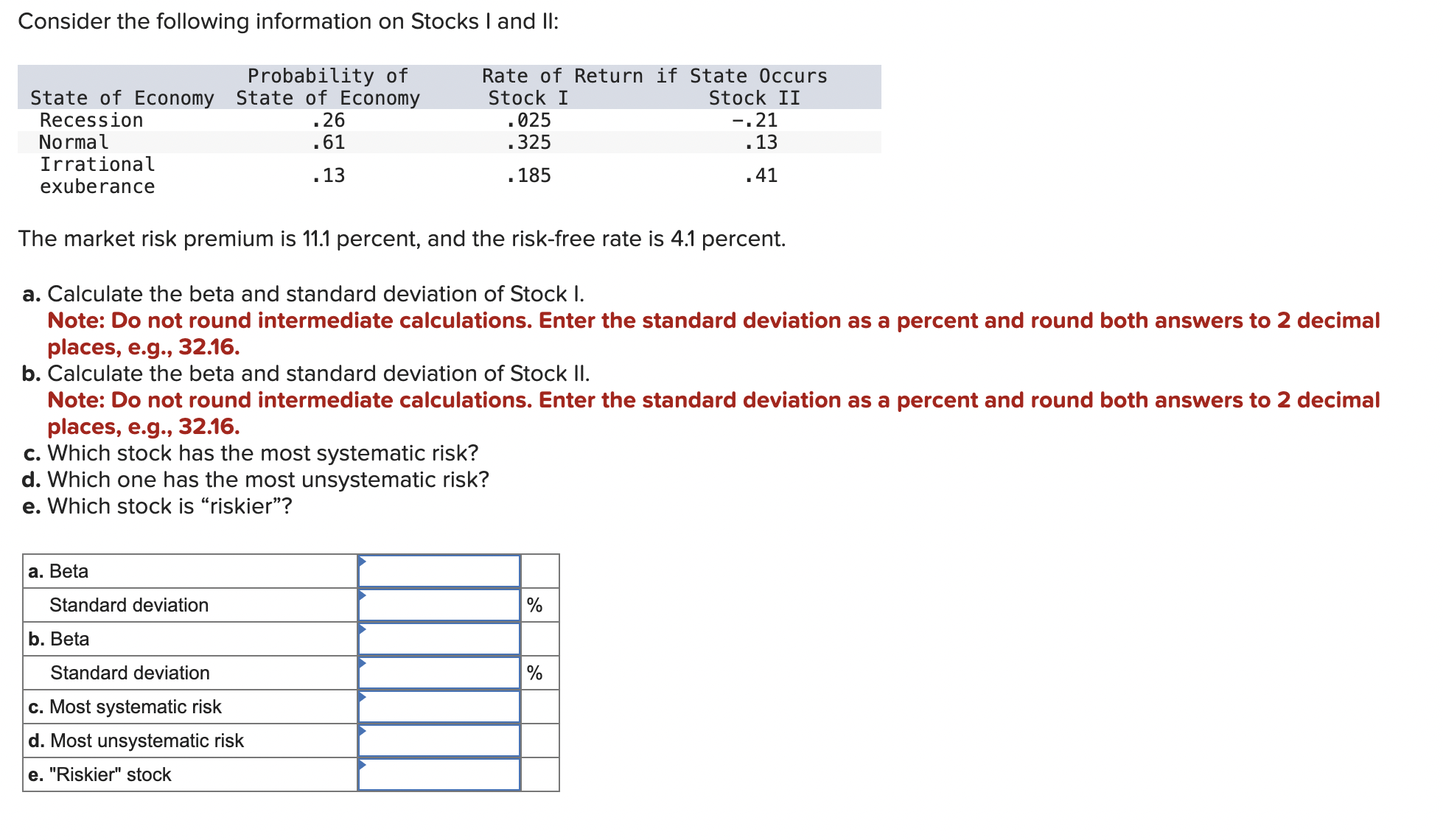 Solved Consider The Following Information On Stocks I And | Chegg.com