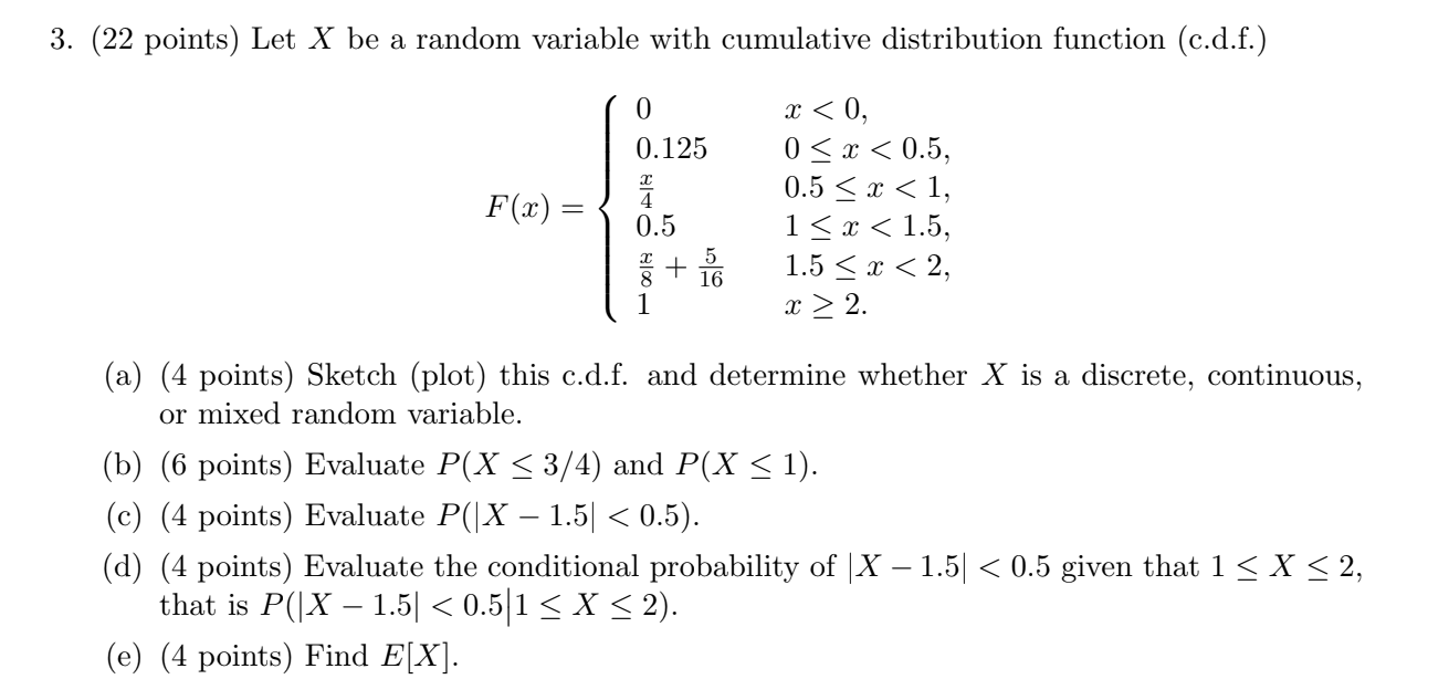 Solved 3. (22 points) Let X be a random variable with | Chegg.com