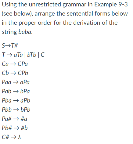 Solved Using the unrestricted grammar in Example 9-3 (see | Chegg.com