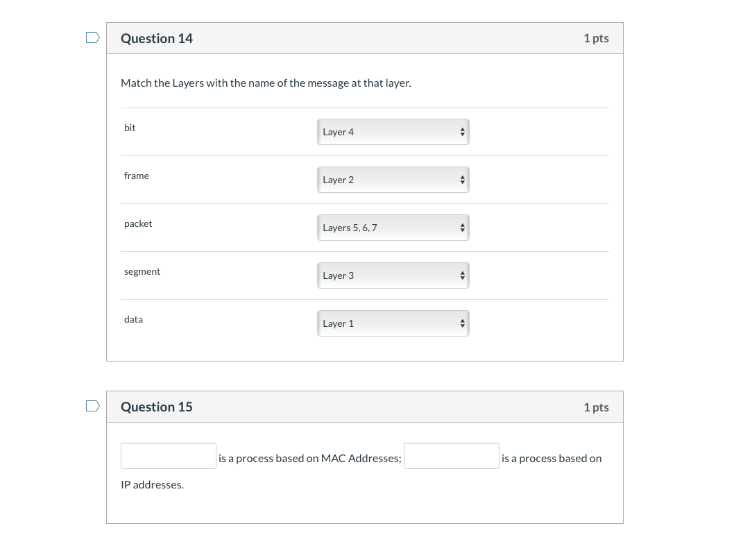Solved Question 13 1 pts Match the OSI Layer with protocols | Chegg.com