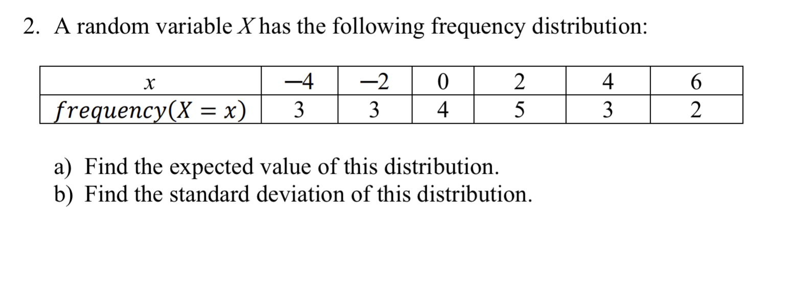 Solved 2. A Random Variable X Has The Following Frequency | Chegg.com