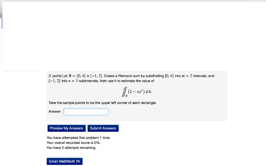 Solved (1 point) Let R= [0, 4] x [-1,2]. Create a Riemann | Chegg.com