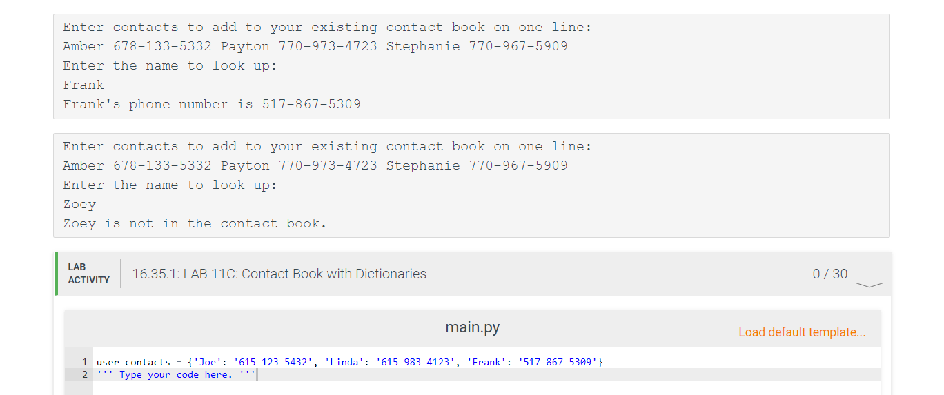 Solved 16.35 LAB 11C Contact Book with Dictionaries