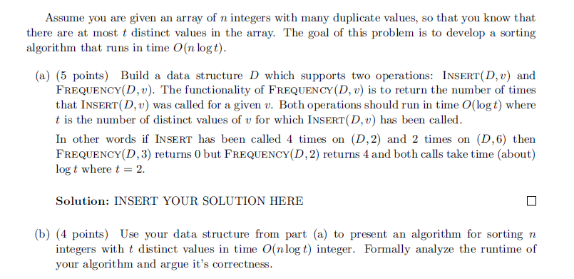 Solved Assume you are given an array of n integers with many | Chegg.com