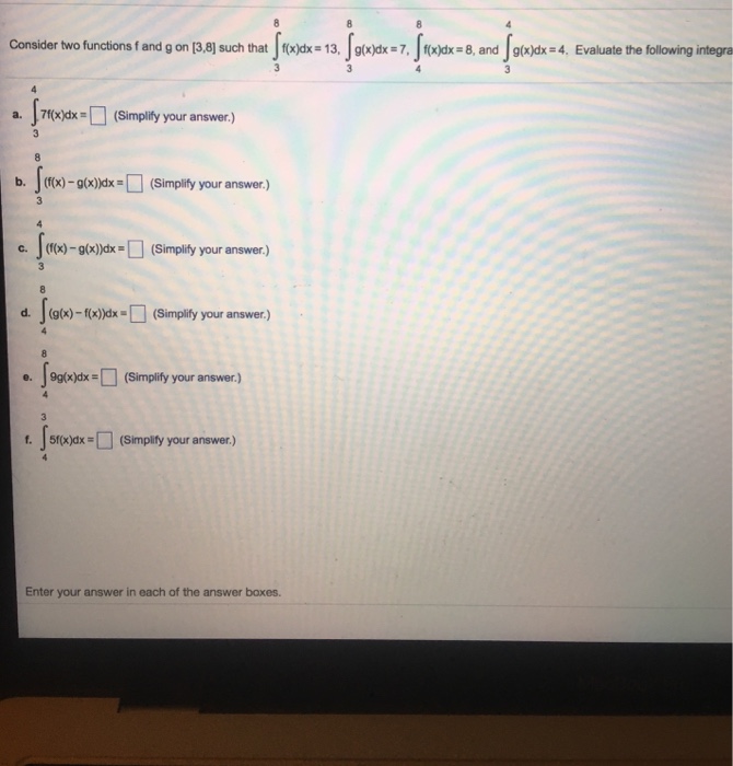 Solved Consider two functions f and g on 3,8 such that | Chegg.com