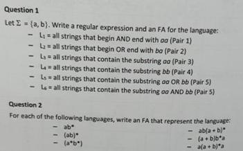 Solved Question 1 Let E = {a,b). Write a regular expression | Chegg.com