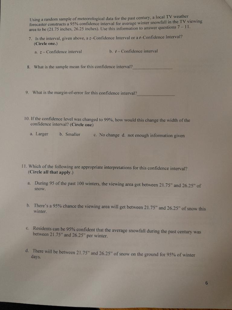 Solved Using a random sample of meteorological data for the | Chegg.com