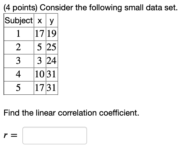 Solved (4 points) Consider the following small data set. | Chegg.com